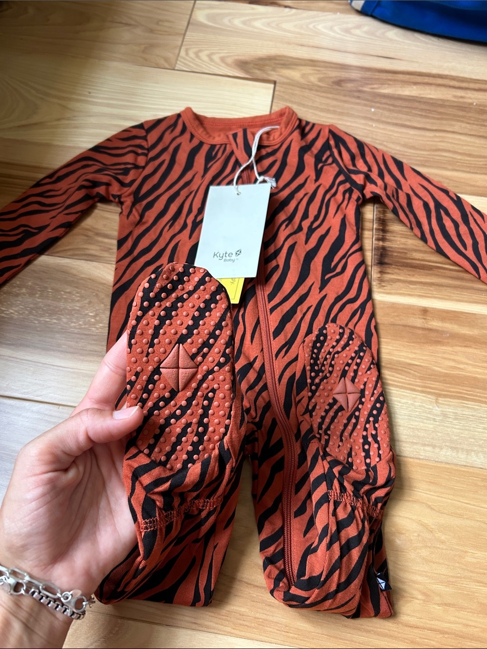 New! Kyte Baby Bamboo Footie in Rust Animal size 6-12 month